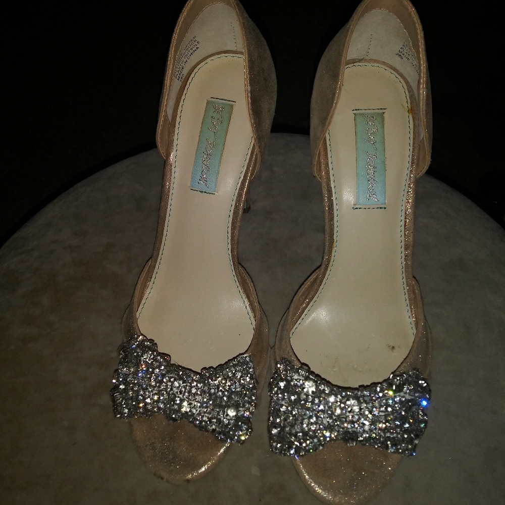 Betsey Johnson Gold Crystal Toe Sandals